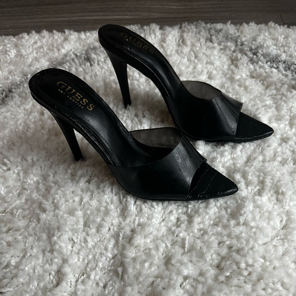 GUESS SIZE 7.5 Pointed open toe Slip-on Heeled Mule Fashion Dress Sandals - Picture 2 of 5